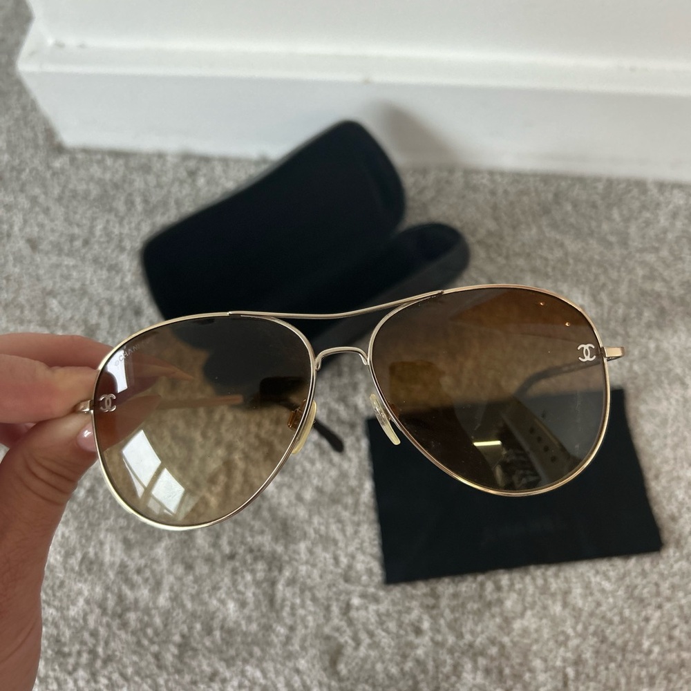 CHANEL Gold Aviator Sunglasses